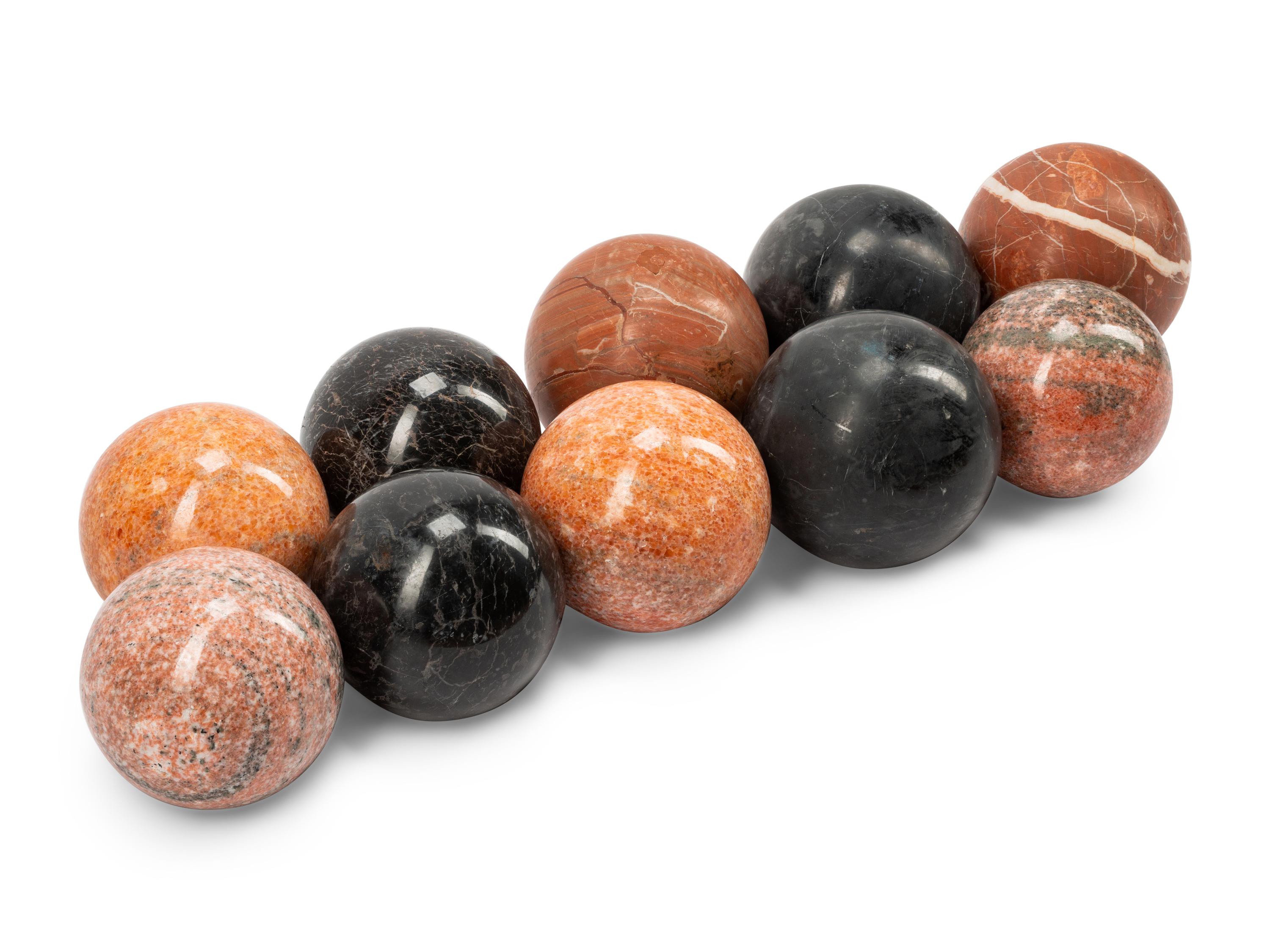 A Set of Ten Large Marble Spherical Ornaments