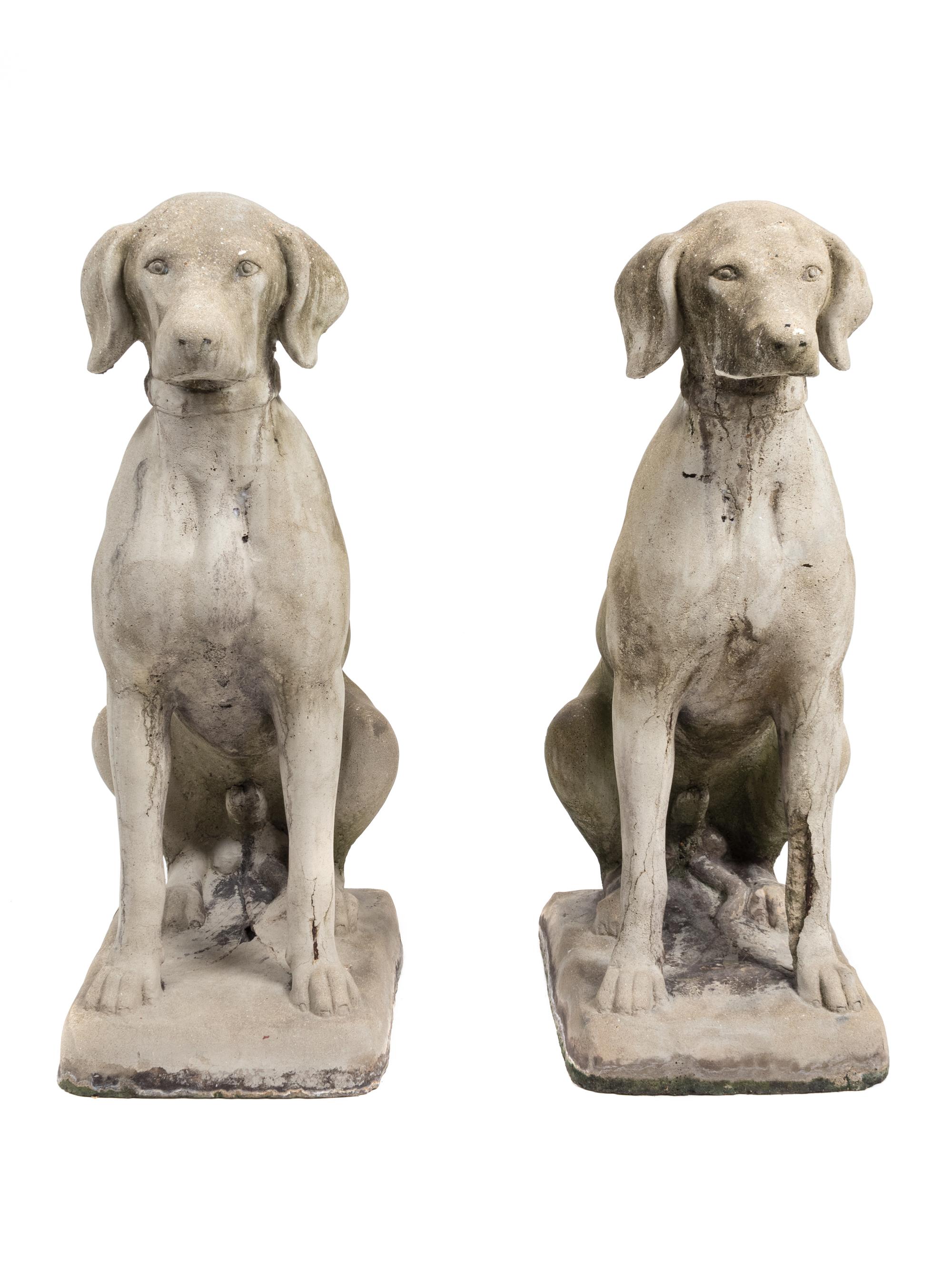 A Pair of Cast Stone Hounds — 20TH CENTURY