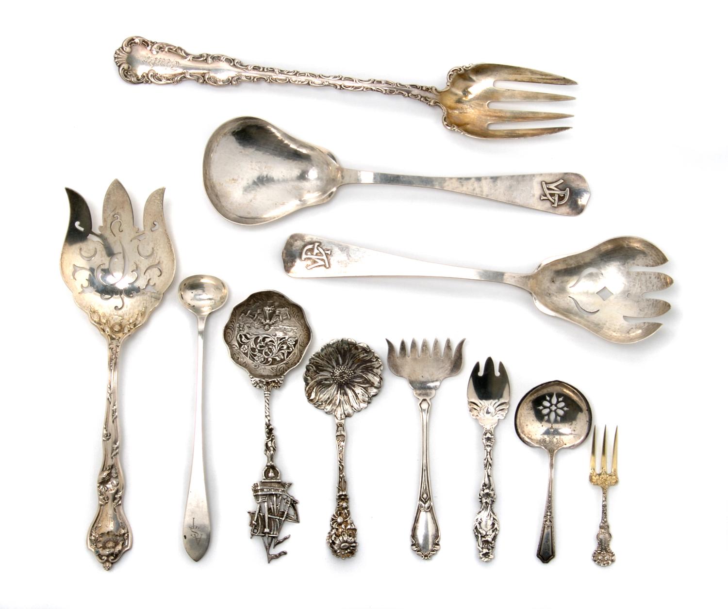 An Assembled Group of American Silver Flatware, Length of largest 11 3/4 inches.