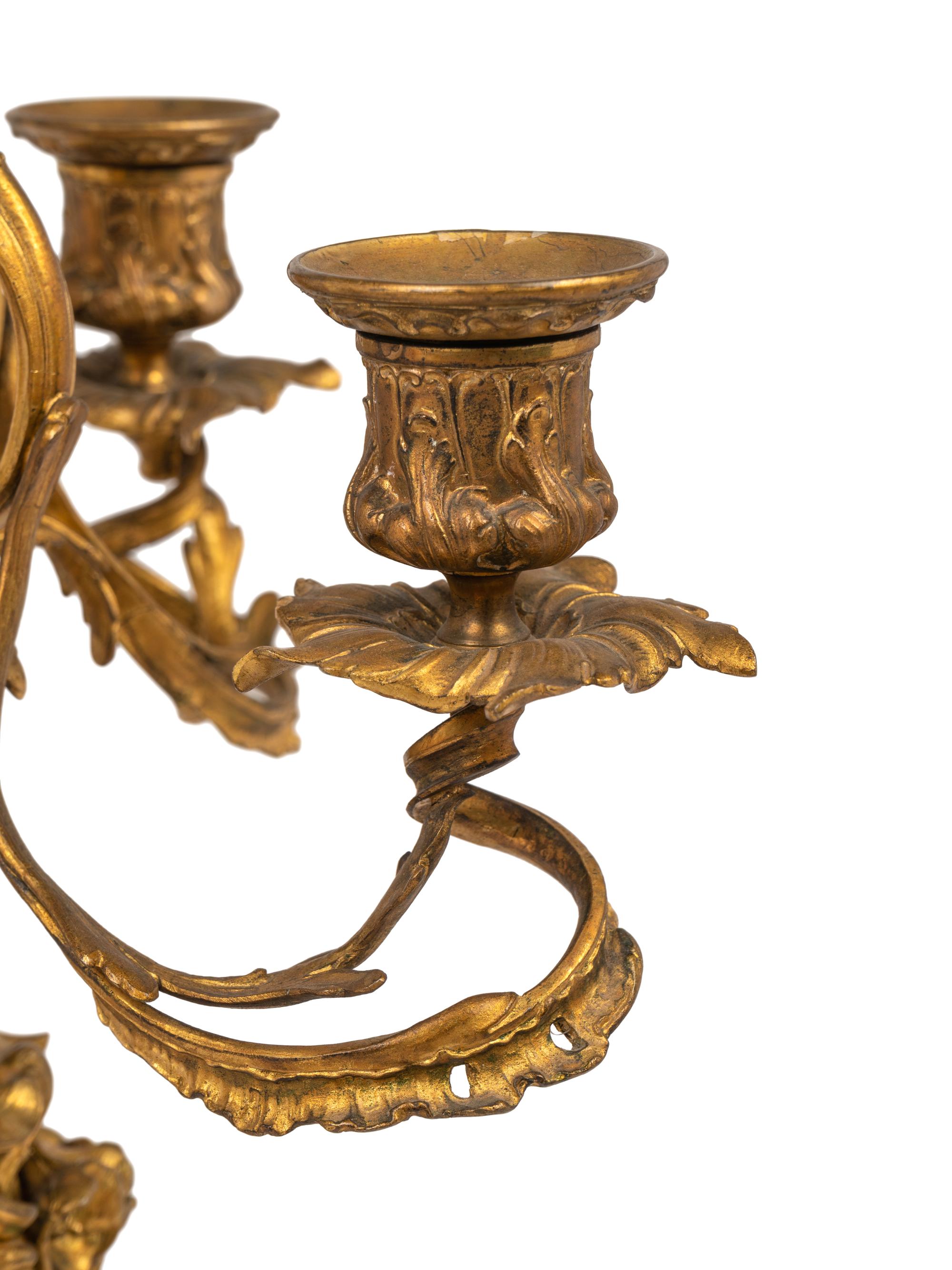 A Louis XV Style Gilt Metal Five-Light Candelabrum