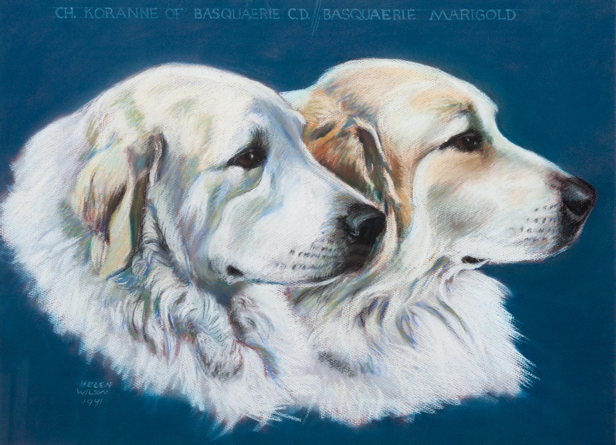 Four Works of Art depicting Great Pyrenees Largest: 14 7/8 x 20 1/2 inches.