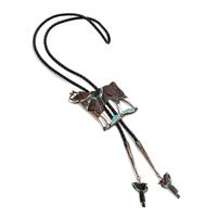 Silver and Channel Inlay Horse Bolo Tie, with Inlaid Saddle End Caps