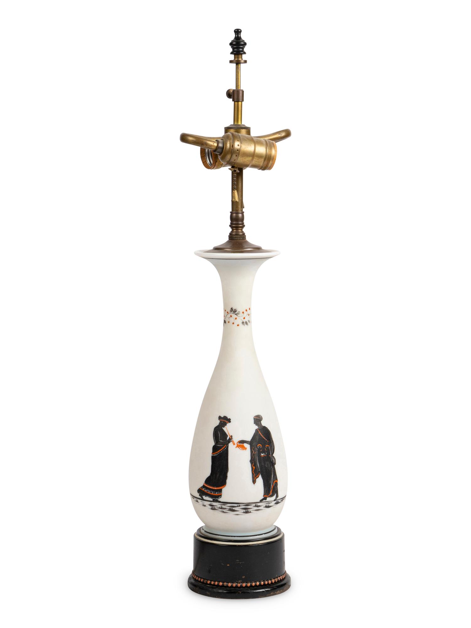 A French Painted Glass Vase Mounted as a Lamp
