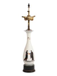 A French Painted Glass Vase Mounted as a Lamp