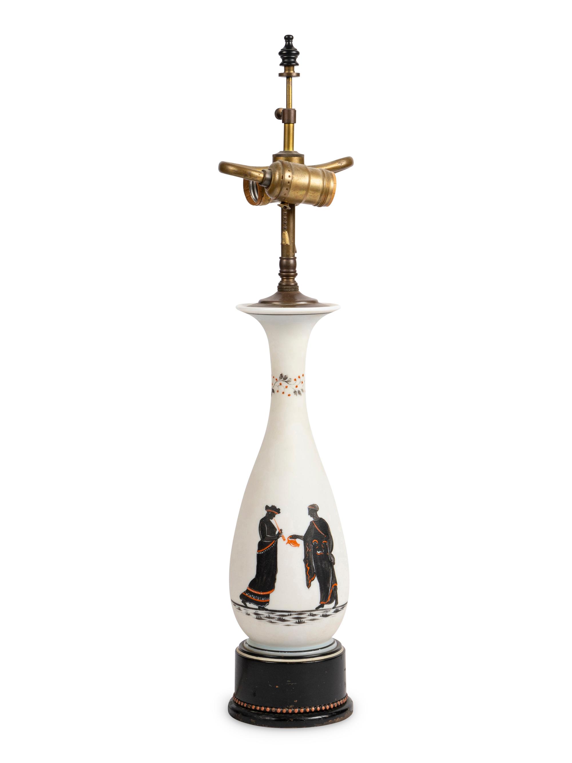 A French Painted Glass Vase Mounted as a Lamp