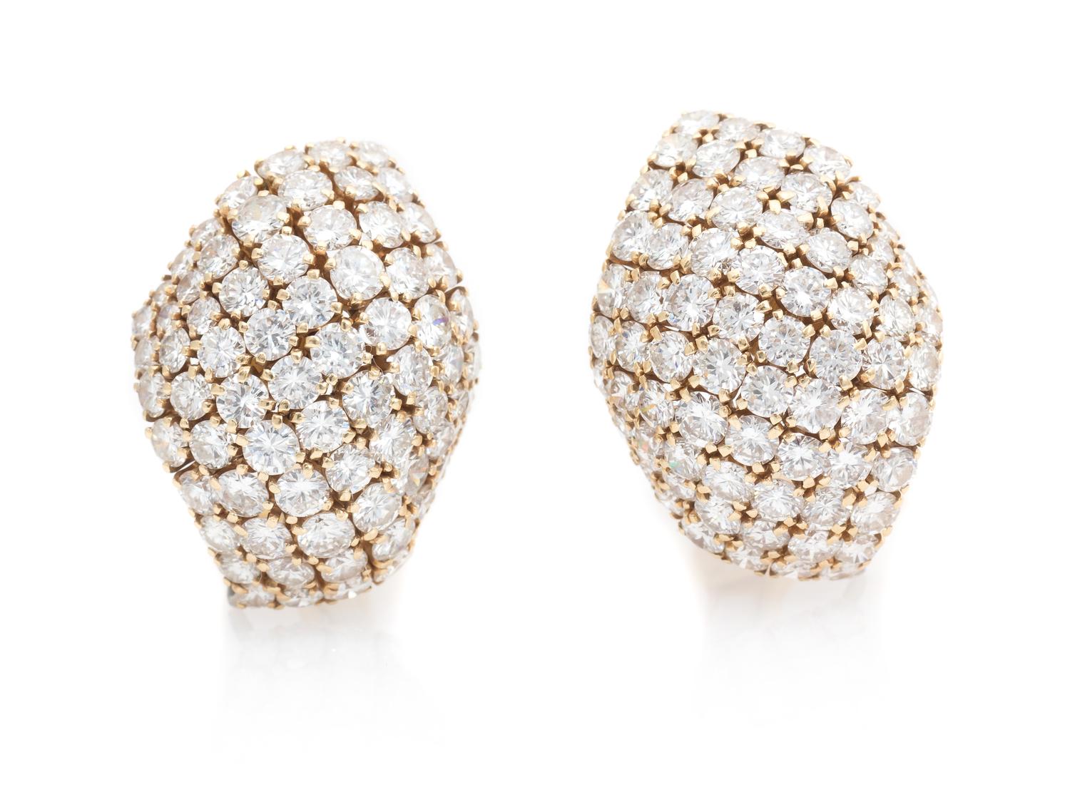 A Pair of 18 Karat Yellow Gold and Diamond Earclips, David Webb, 11.20 dwts.