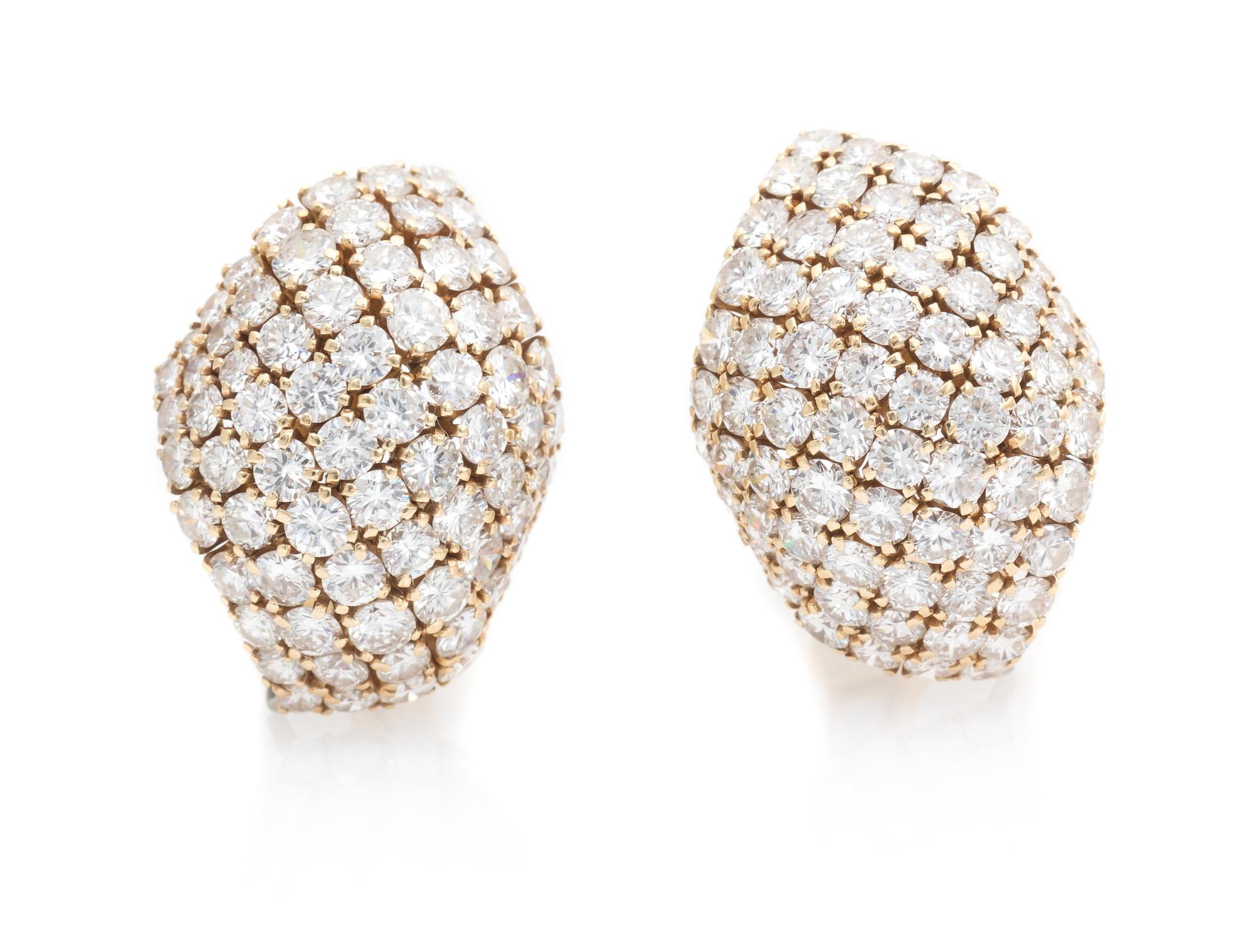 A Pair of 18 Karat Yellow Gold and Diamond Earclips, David Webb, 11.20 dwts.