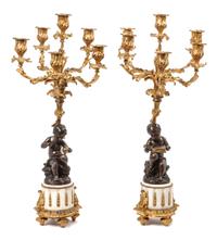A Pair of French Gilt and Patinated Bronze Six-Light Candelabra Height 24 1/4 inches. — 19TH/20TH CENTURY