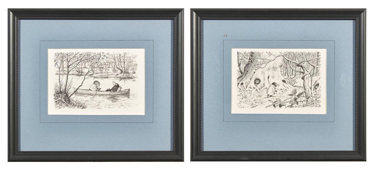 Pair of Original Black and White Ink illustrations for The Wind in the Willows