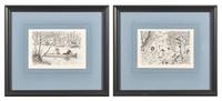 Pair of Original Black and White Ink illustrations for The Wind in the Willows