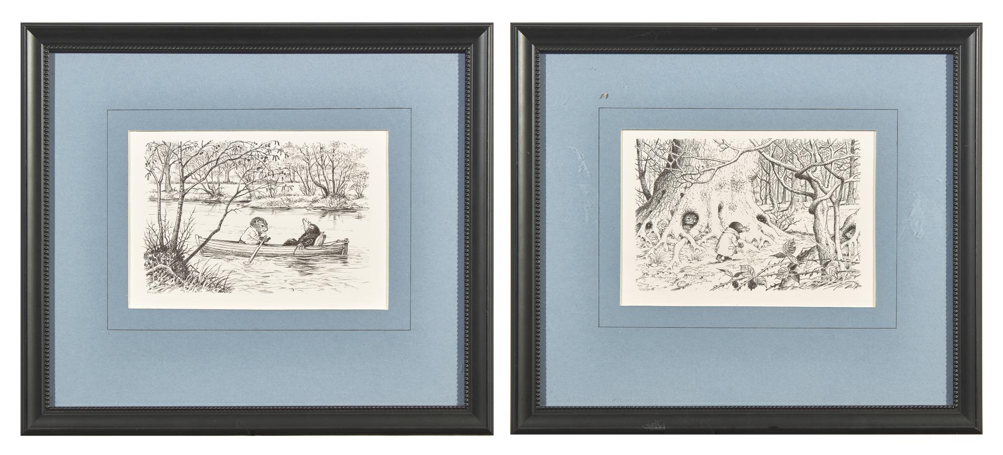Pair of Original Black and White Ink illustrations for The Wind in the Willows