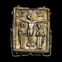 A Byzantine Gilt-Silver Enkolpion with Saints Demetrios and George