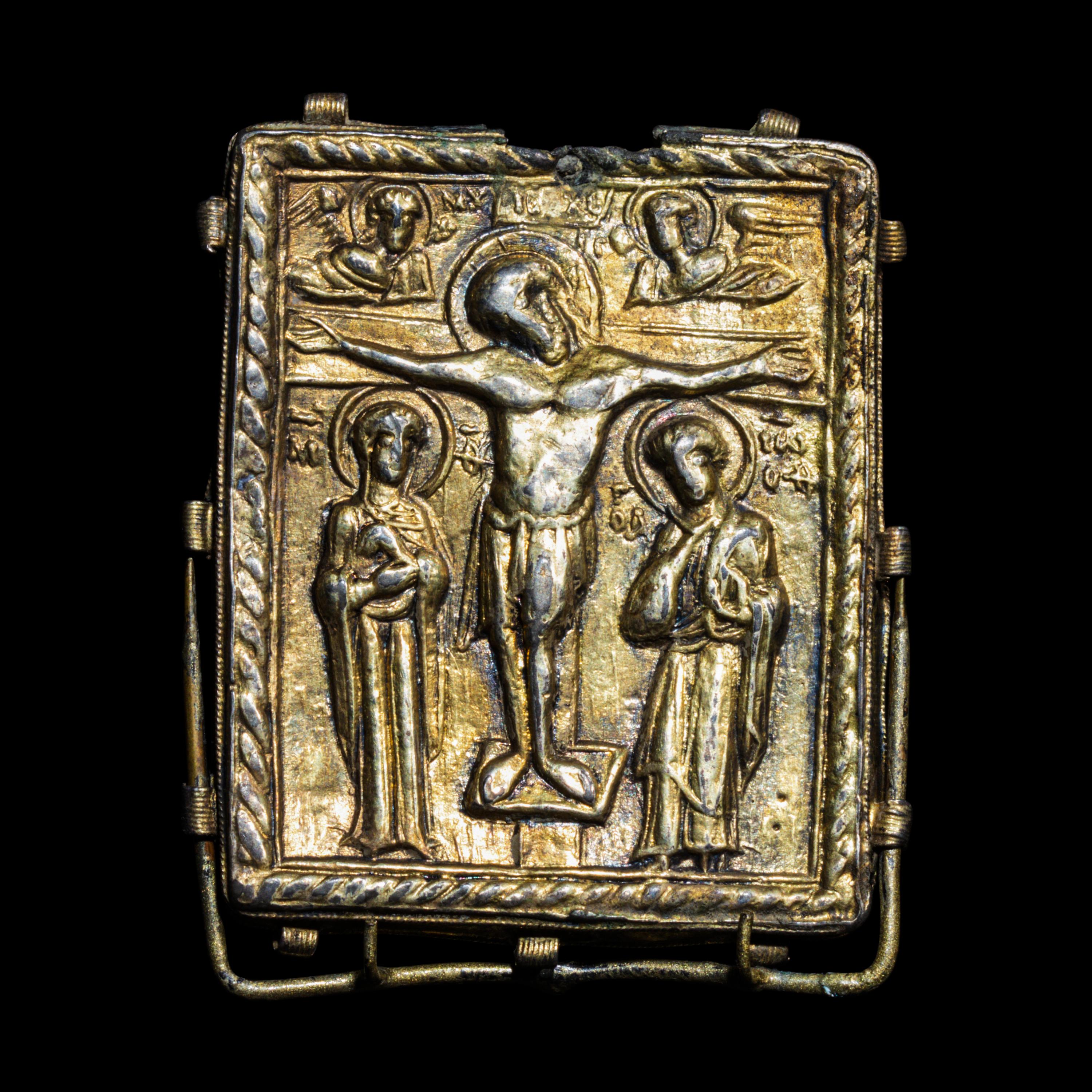 A Byzantine Gilt-Silver Enkolpion with Saints Demetrios and George