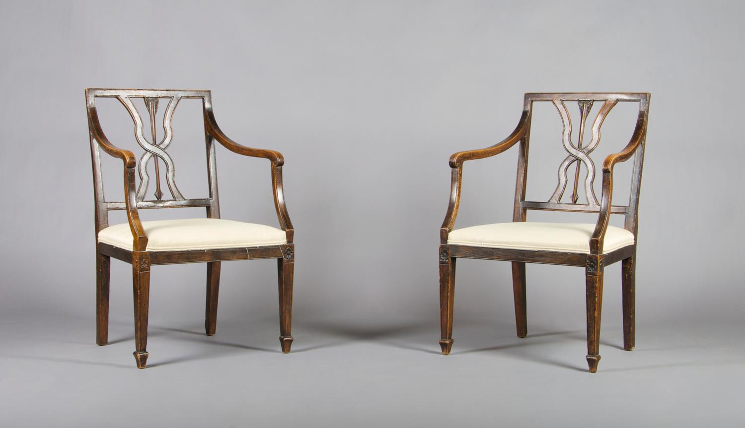 A Pair of Italian Open Armchairs, Height 33 3/4 inches.