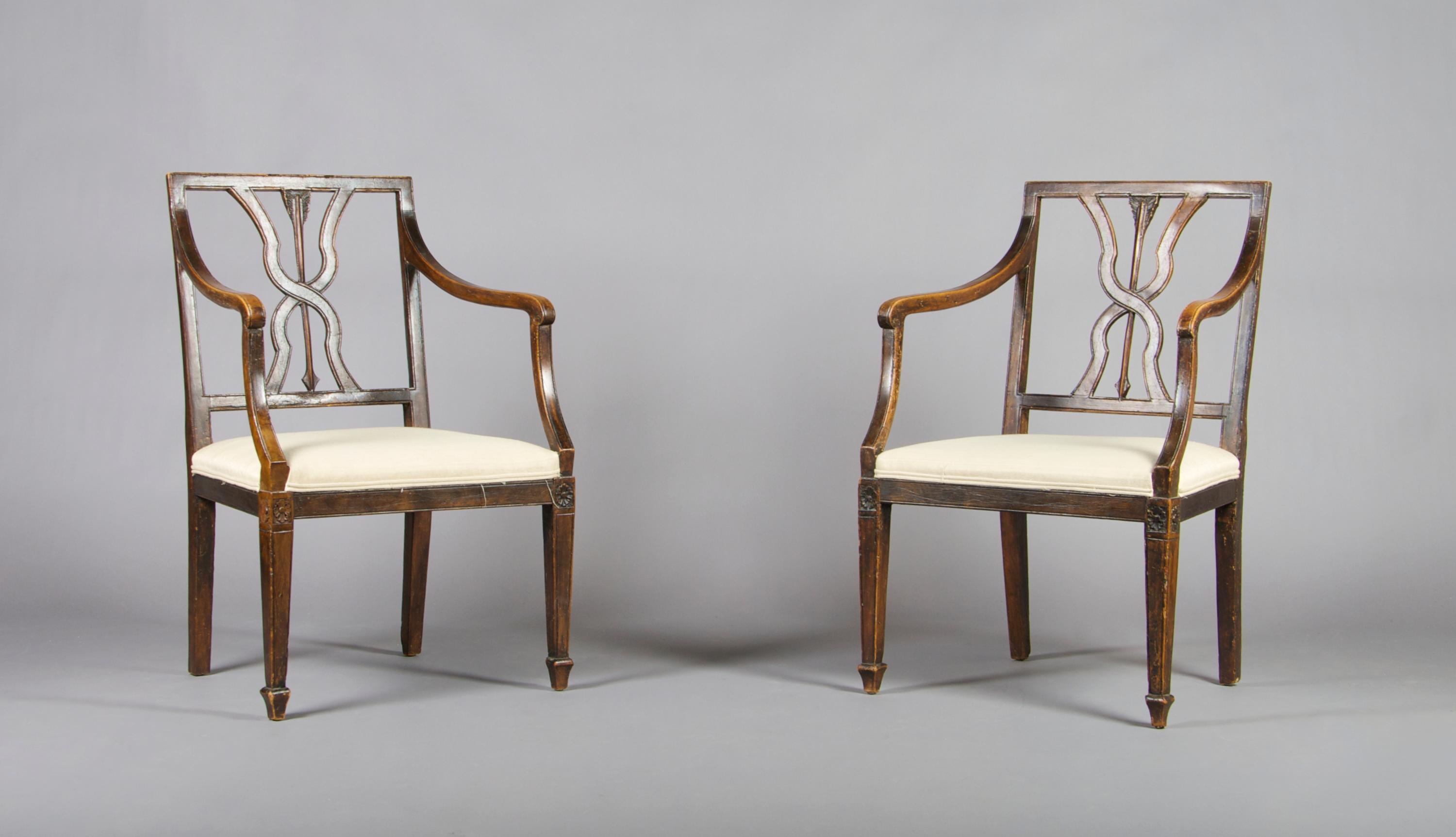 A Pair of Italian Open Armchairs, Height 33 3/4 inches.