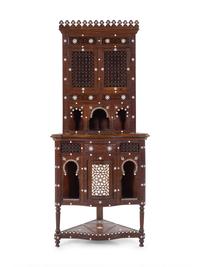 An Ottoman Turkish Carved and Mother-of-Pearl Inlaid Corner Cabinet