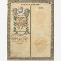 Carl Friedrich Seybold (active c. 1818-1843) Fraktur: Family Register for the Hertzler Family of Lancaster Township, Lancaster County, PA, circa 1843