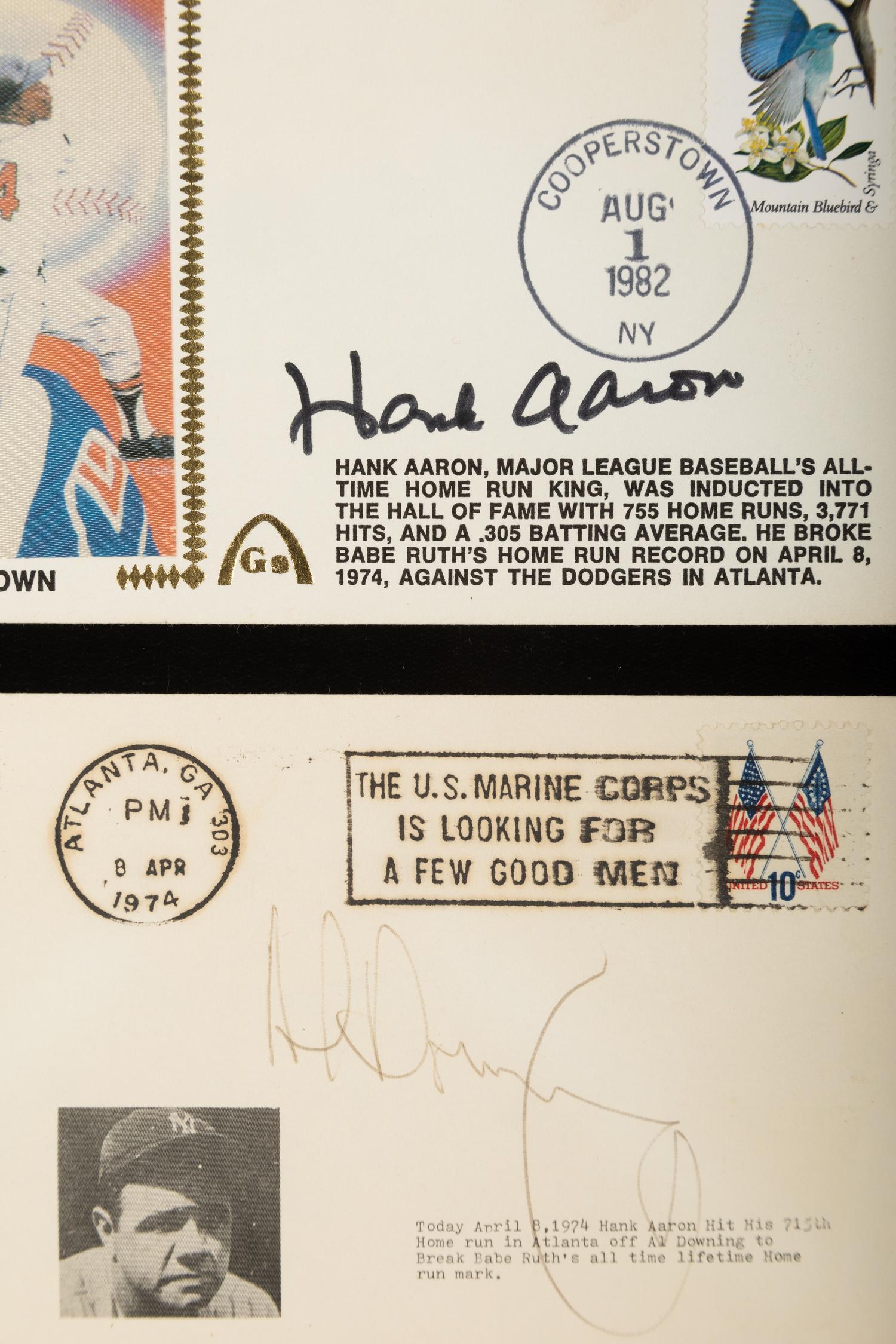 A Collection of Hank Aaron and Al Downing Signed Autograph 715 Home Run Cachets