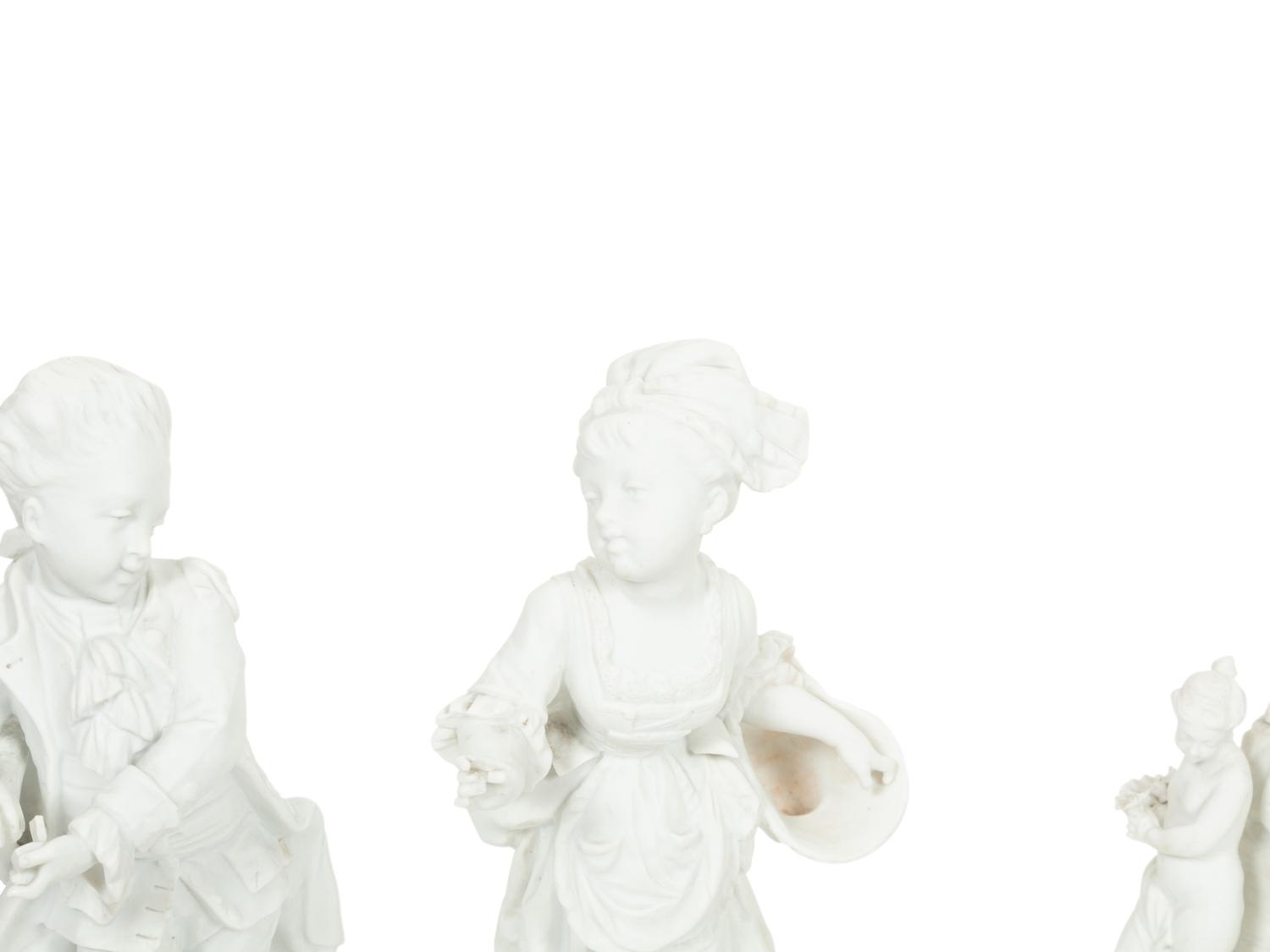 A Group of Five Continental Bisque Porcelain Figures