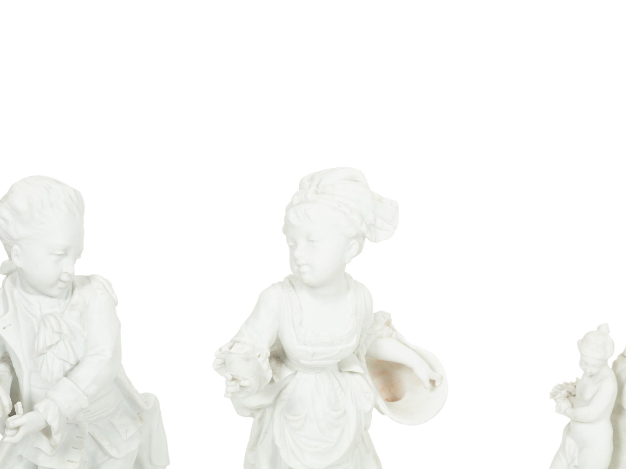 A Group of Five Continental Bisque Porcelain Figures