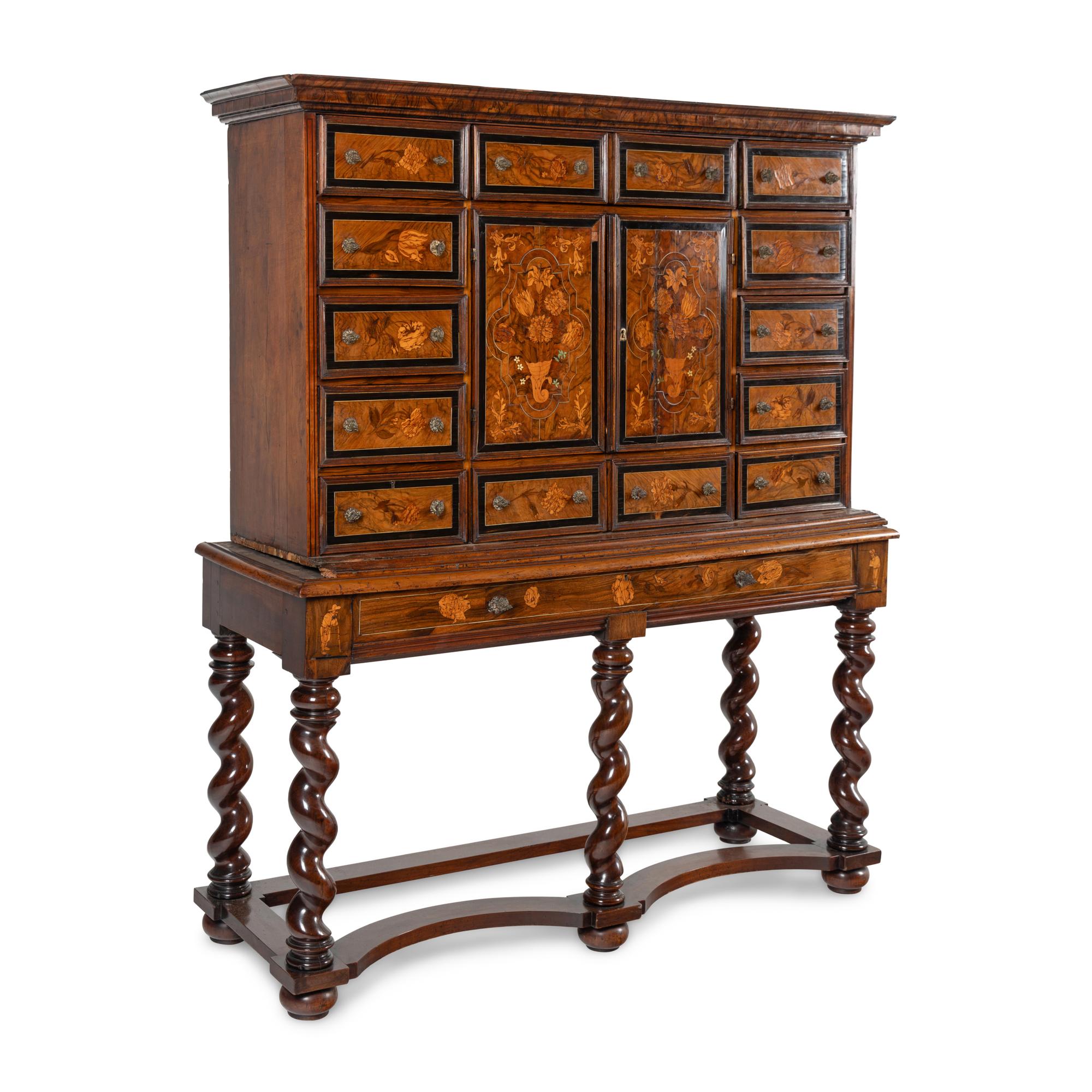 A Flemish Marquetry Cabinet on Stand