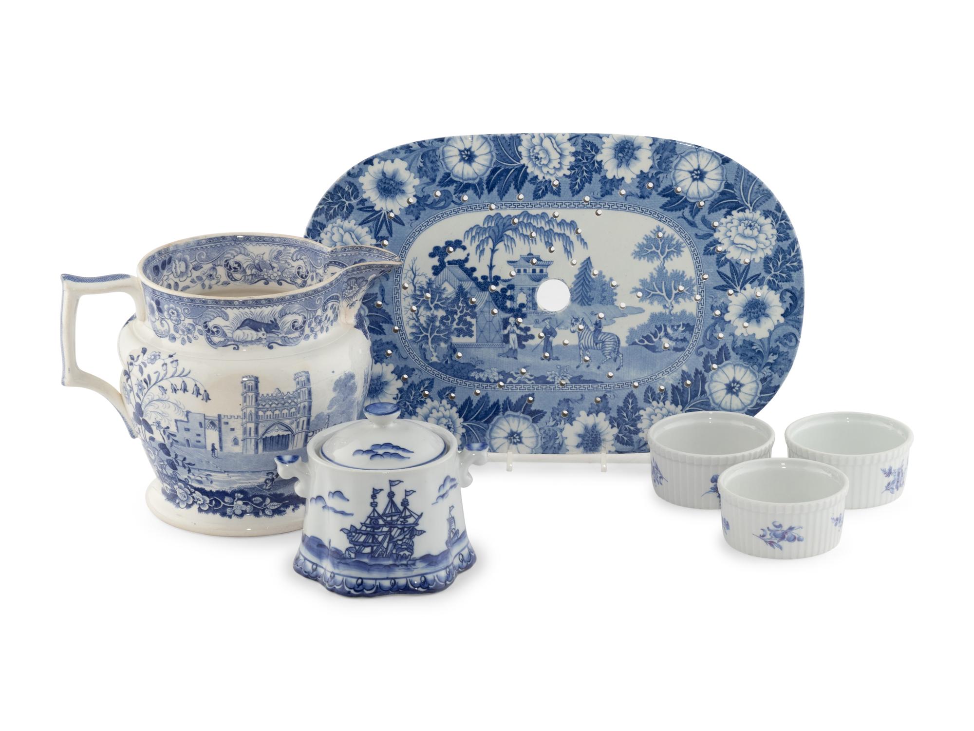 An Assembled Group of Blue and White Porcelain Transfer-Ware Articles