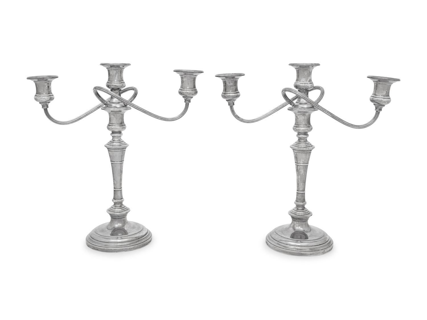 A Pair of American Silver Three-Light Candelabra