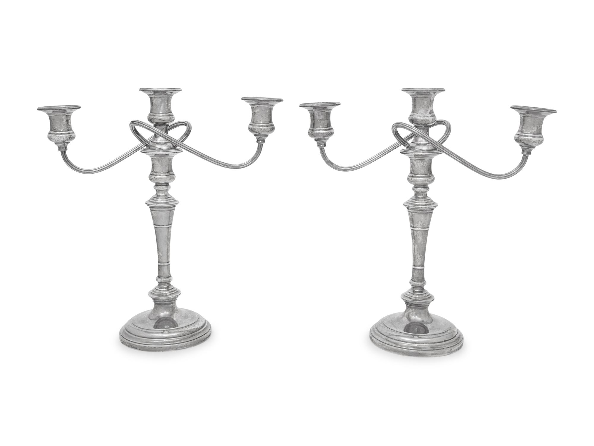 A Pair of American Silver Three-Light Candelabra