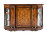 An English Gilt Metal Mounted Walnut and Marquetry Serving Cabinet