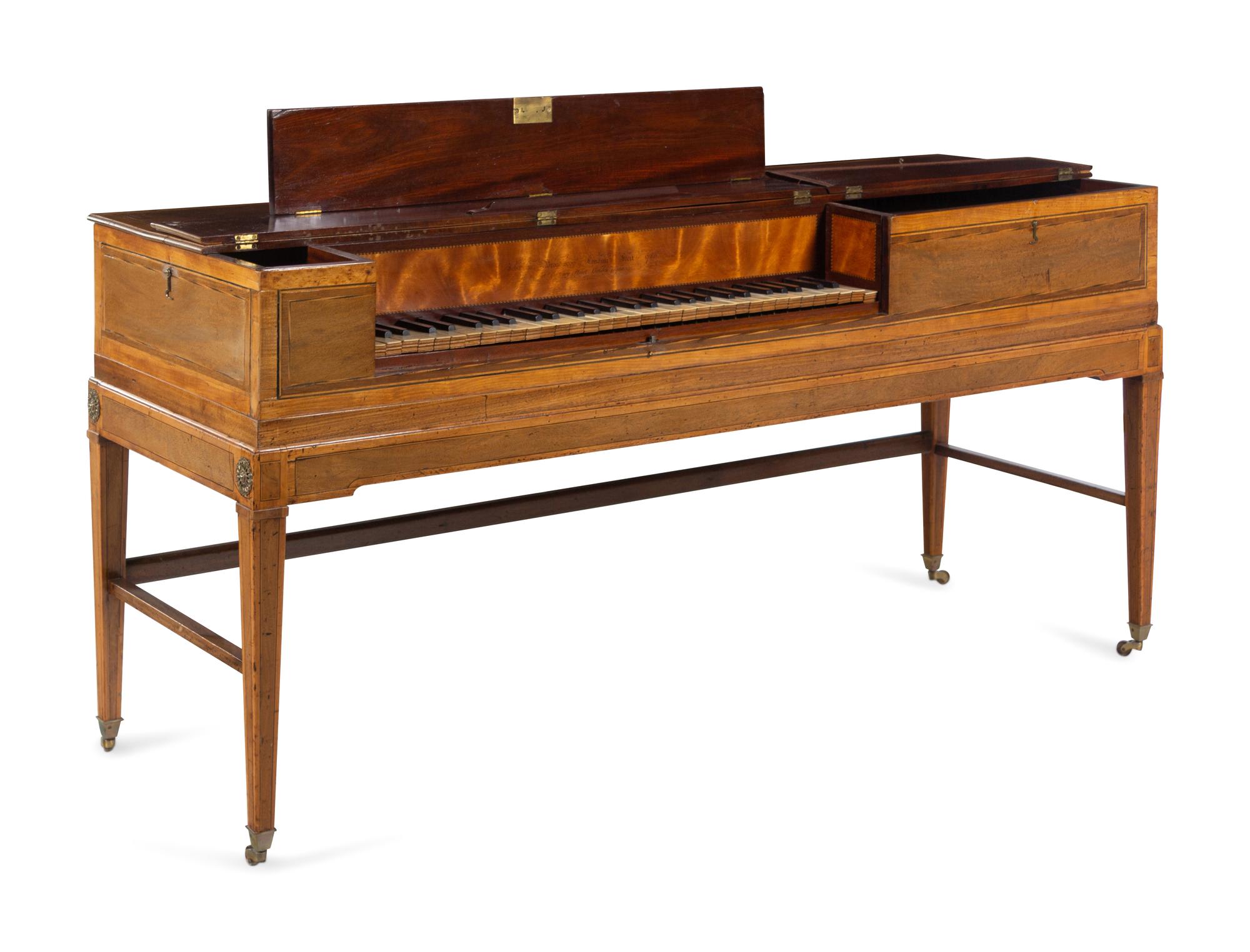 A George III Mahogany and Satinwood Spinet Piano