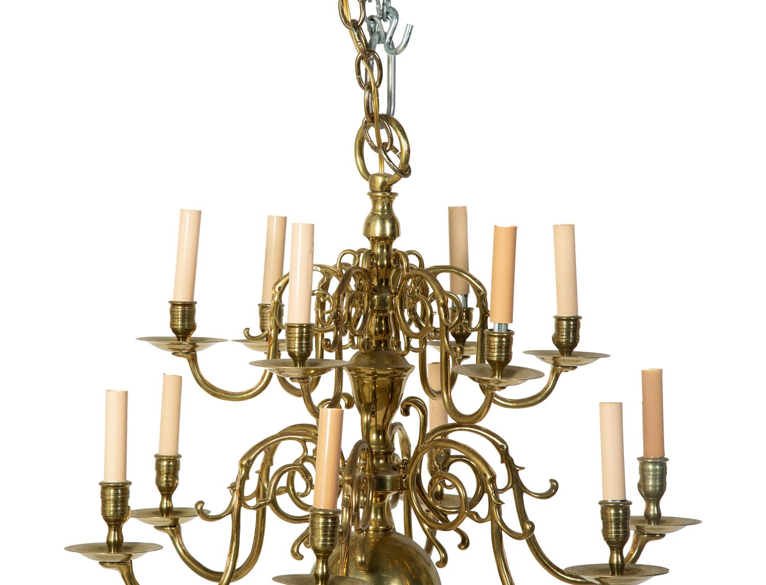 An American Brass Two Tier Twelve-Light Chandelier — 20TH CENTURY
