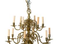 An American Brass Two Tier Twelve-Light Chandelier — 20TH CENTURY