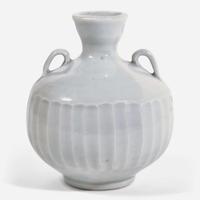 Bernard Leach (British, 1887-1979) St. Ives Carved Celadon Urn and Brown Glaze Creamer, UK, circa second quarter 20th century