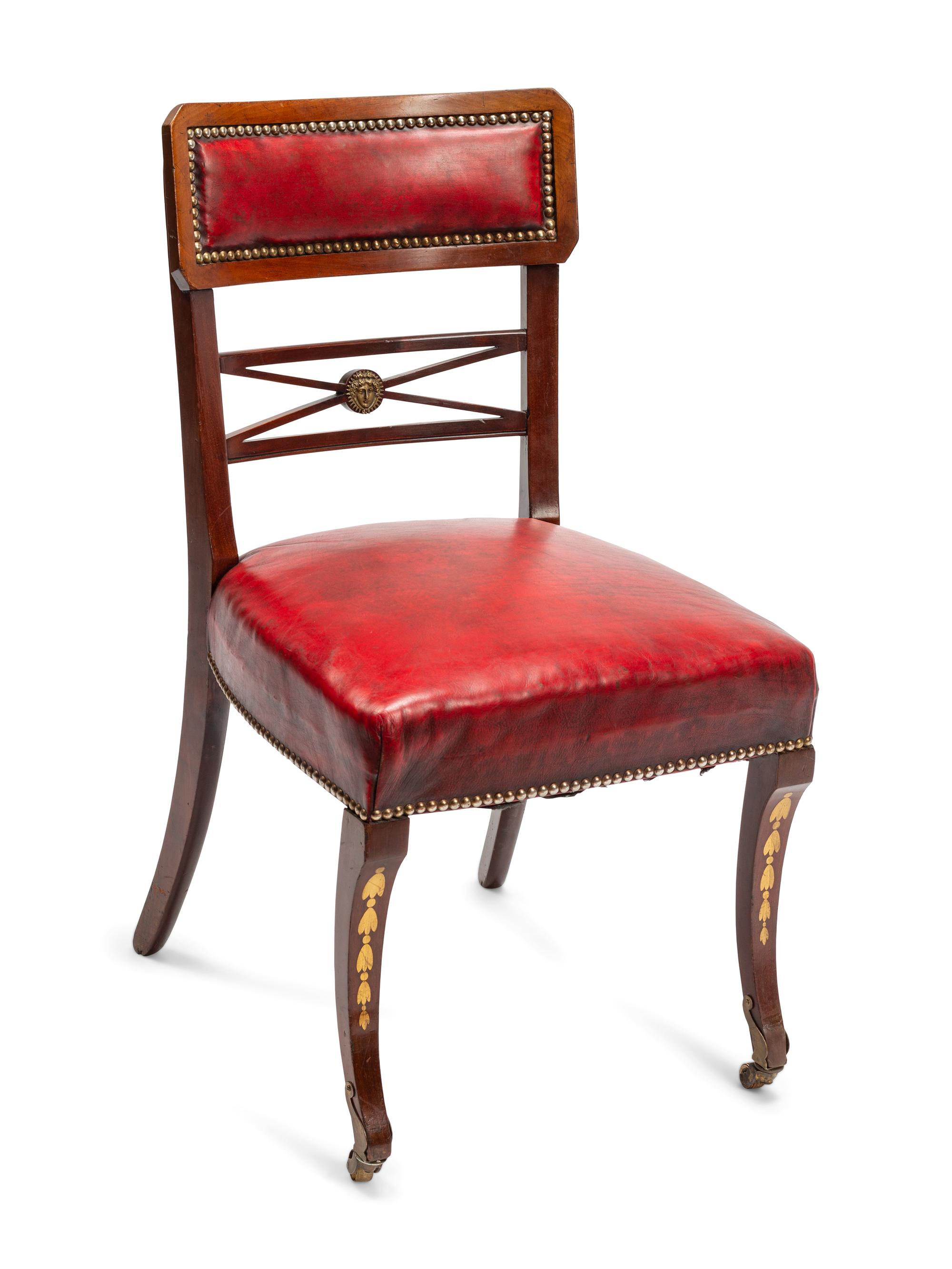 A Set of Twelve Baltic Neoclassical Style Leather-Upholstered Mahogany Dining Chairs