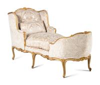 A Louis XV Painted and Parcel Gilt Duchesse en Bateau