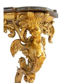 A Louis XV Style Carved Giltwood Faux Marble-Top Console Table