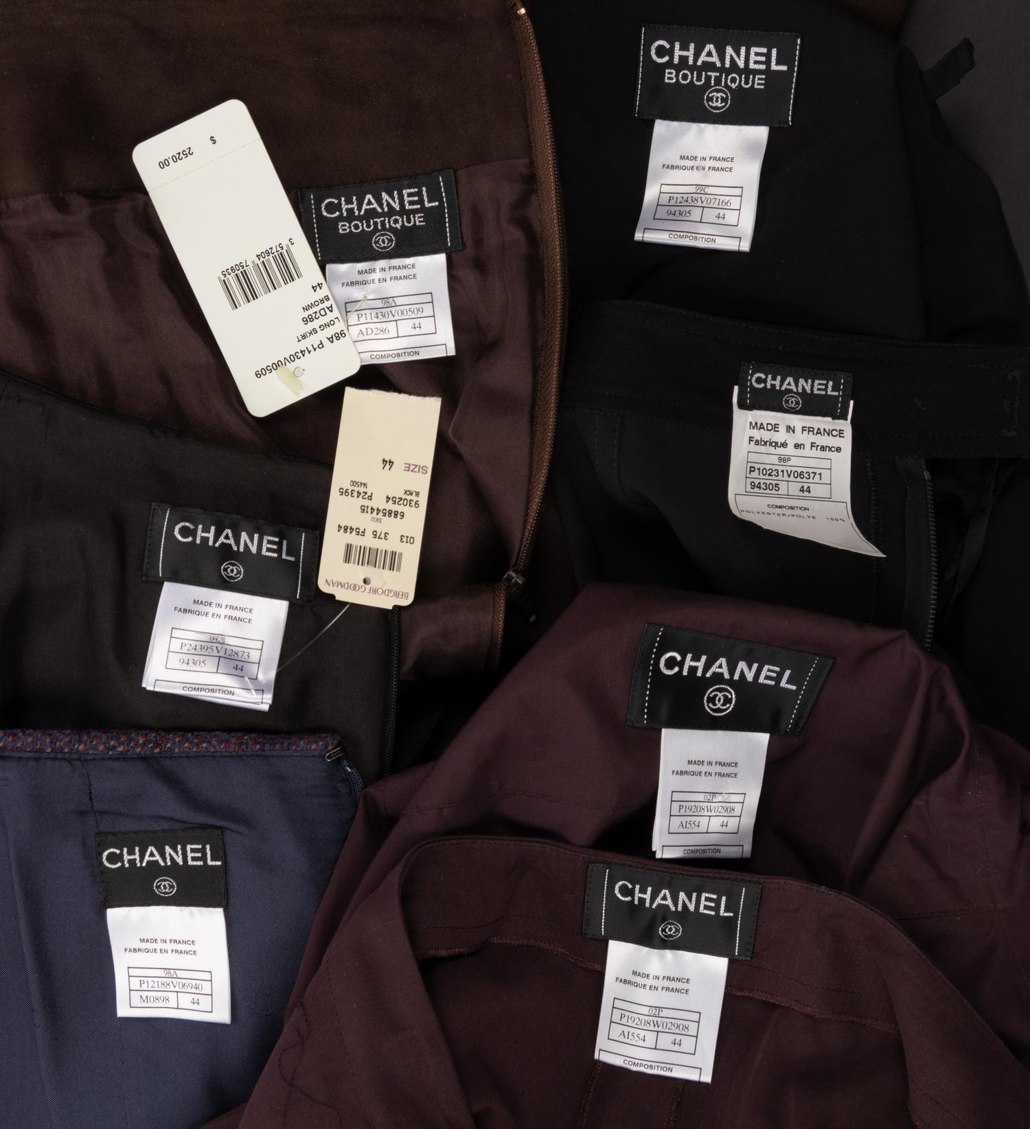 Seven Chanel Pieces: One Two-Piece Pant Ensemble, One Dress, Four Skirts, 1998-2004