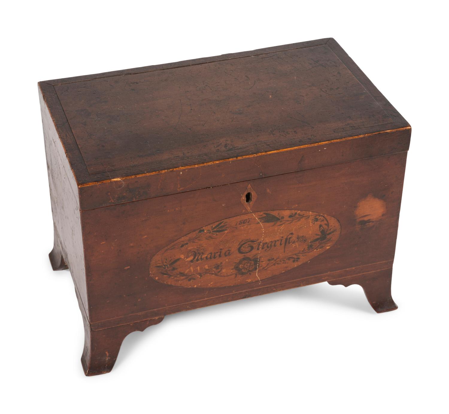 A Federal Stencil Decorated Mahogany Tea Caddy