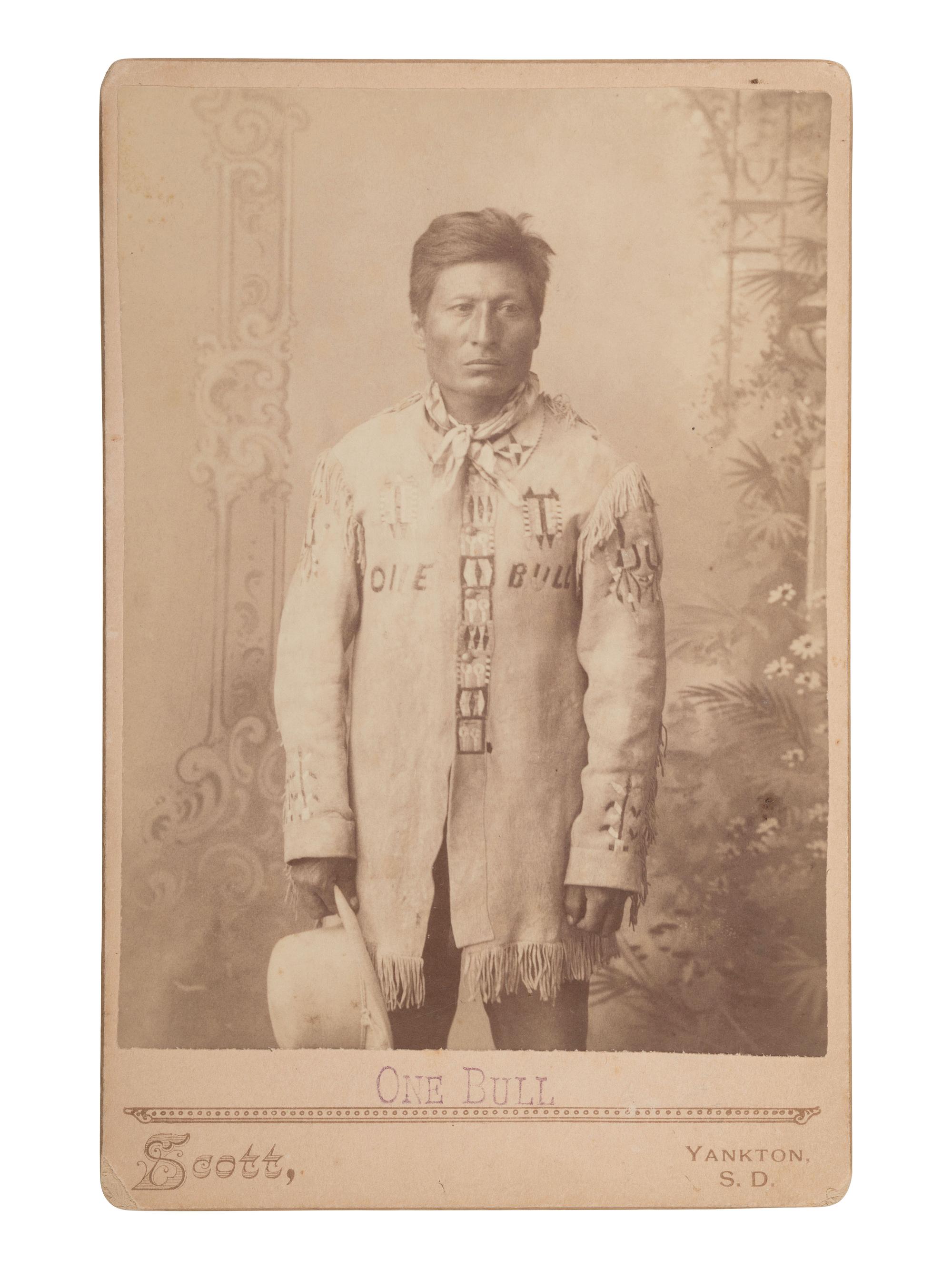 SCOTT, George W. (1854-1910), photog. Cabinet card of Lakota Chief One Bull, nephew to Sitting Bull. Yankton, SD, ca 1890s.