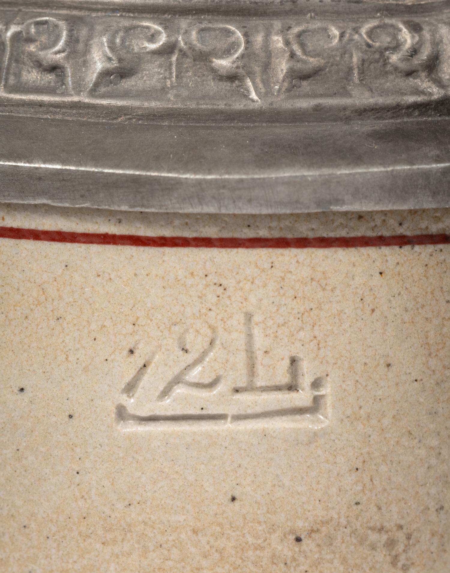 A Pewter Mounted Stoneware Stein, Lemp Brewing, St. Louis