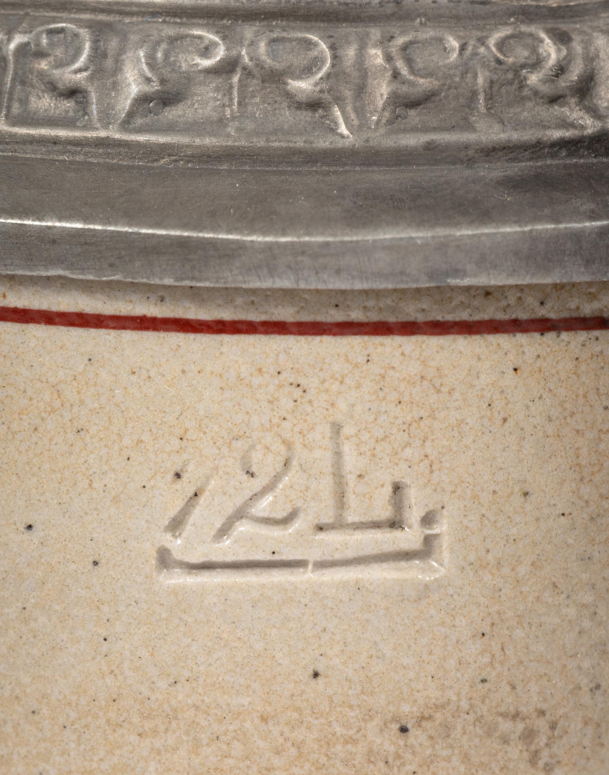 A Pewter Mounted Stoneware Stein, Lemp Brewing, St. Louis