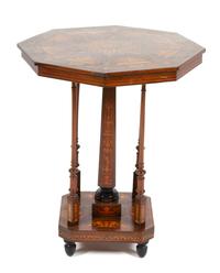 An Italian Marquetry and Penwork Octagonal Table Height 30 1/4 x diameter 26 inches. — LATE 19TH/EARLY 20TH CENTURY