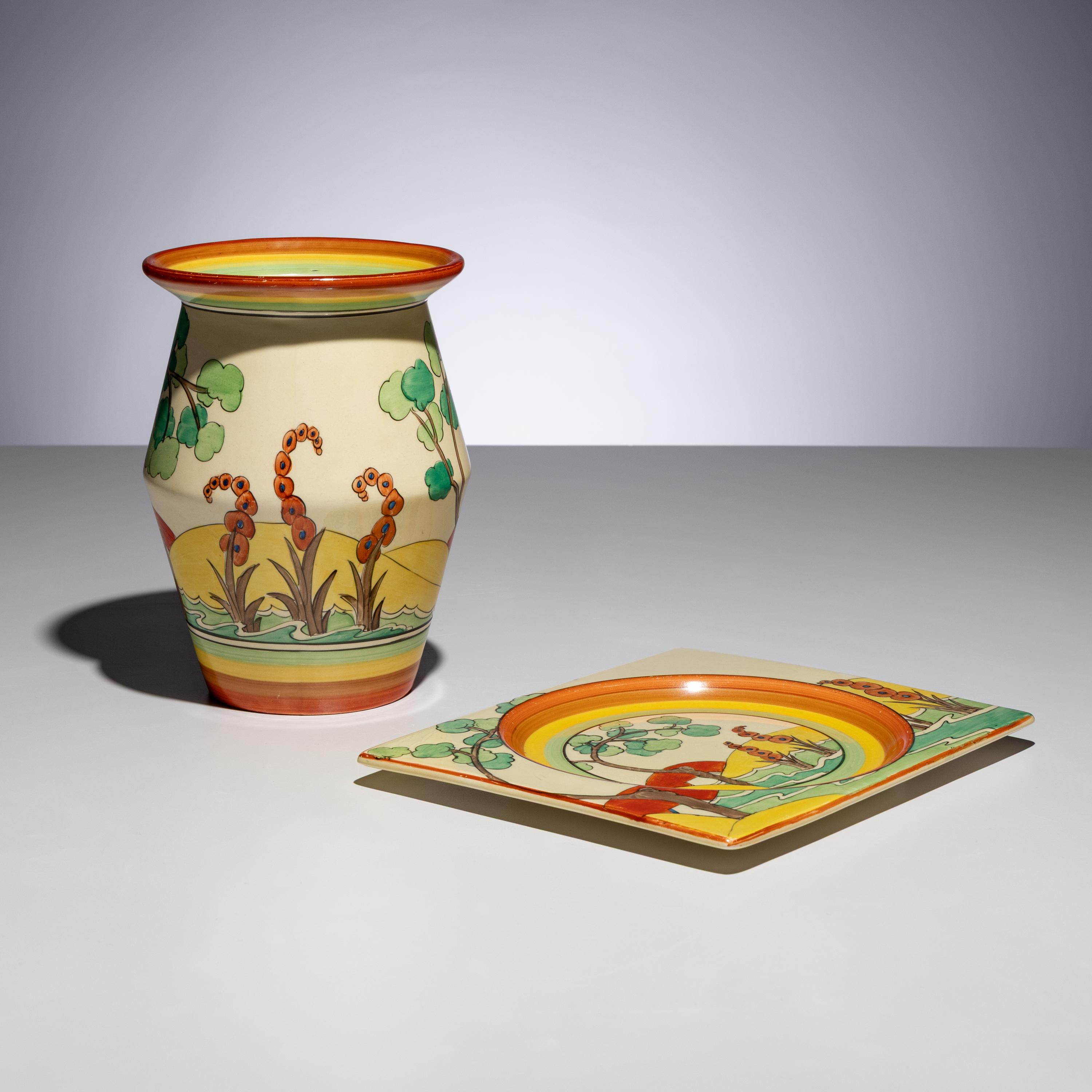 Clarice Cliff (English, 1899–1972) — Bridgewater pattern Platter and Vase