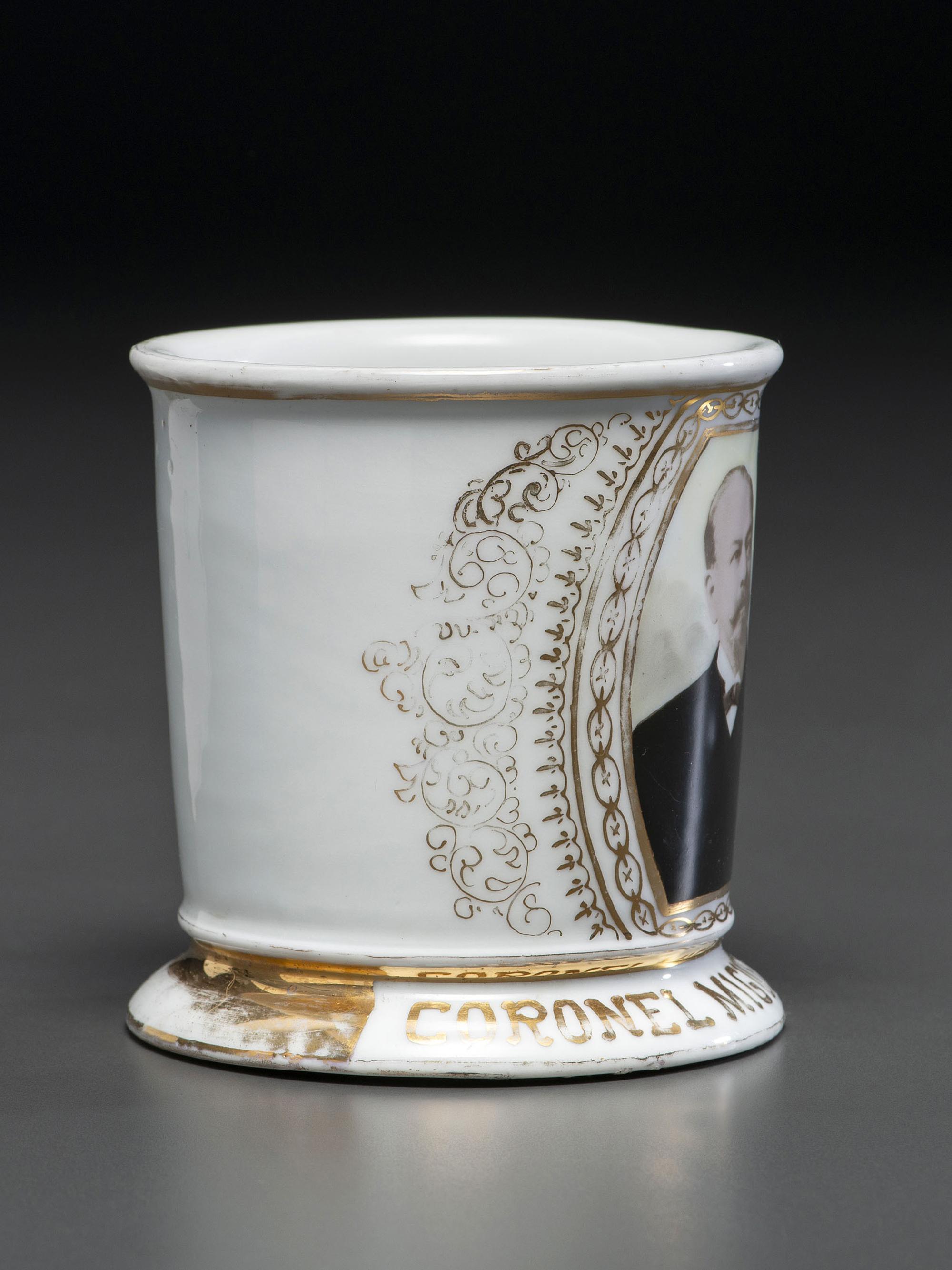 A Photographic Transfer Porcelain Shaving Mug Depicting Mexican Politician Coronel Miguel Ahumada