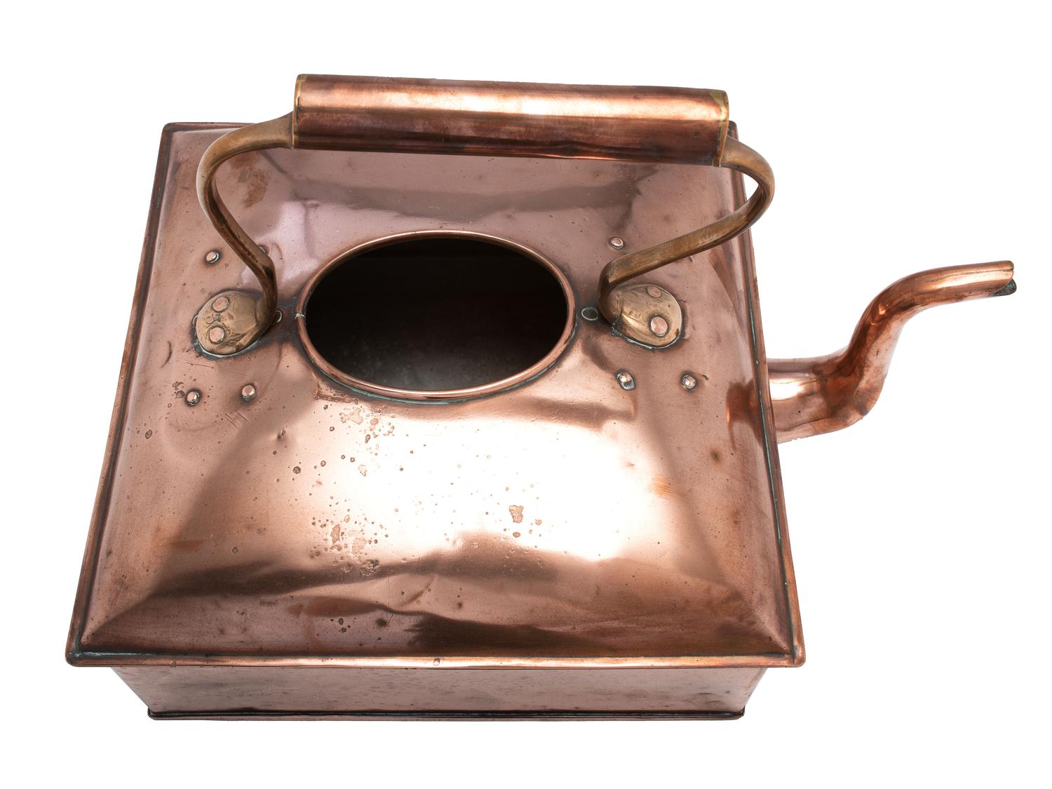An English Square Copper and Brass Tea Kettle