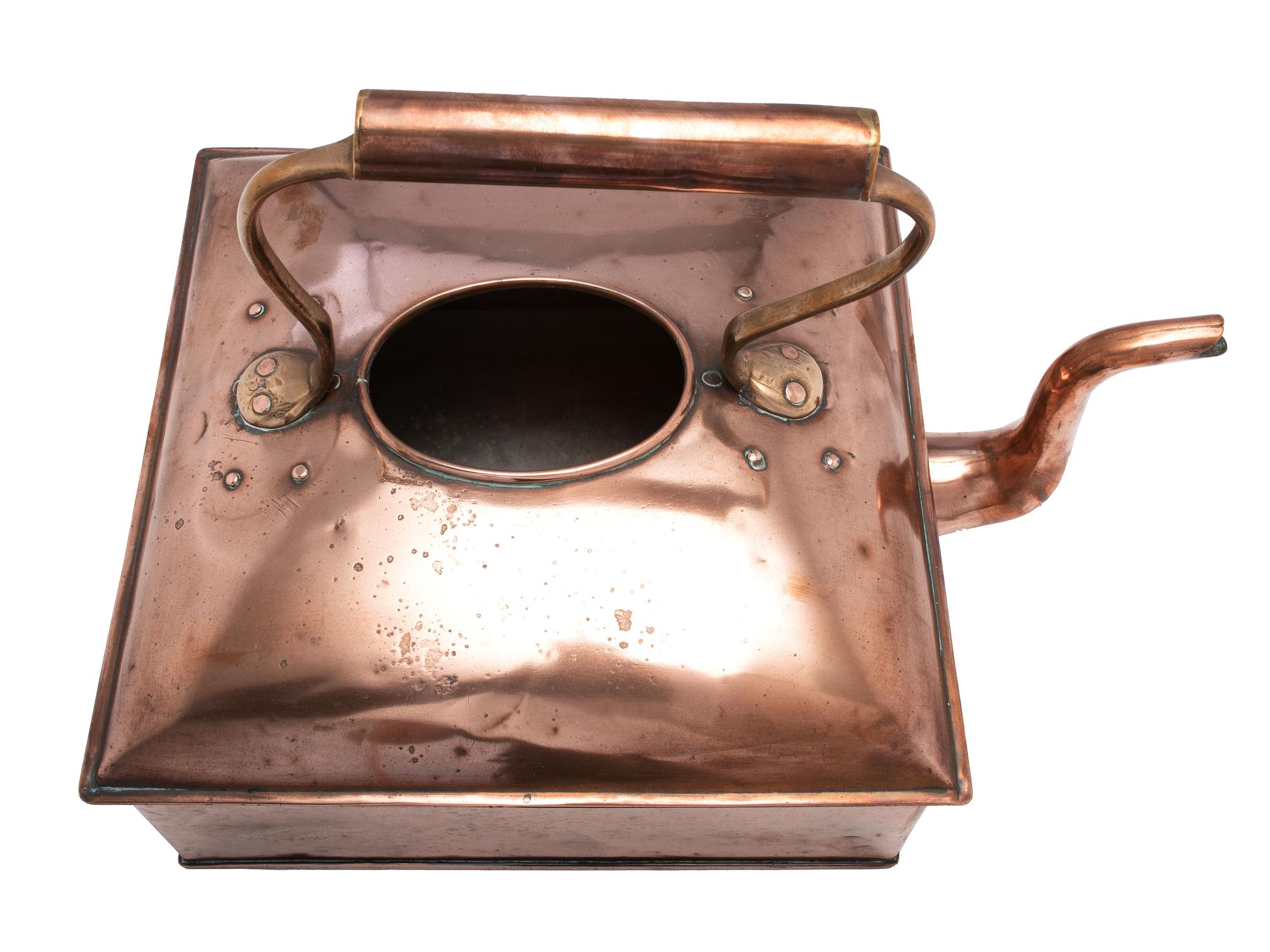 An English Square Copper and Brass Tea Kettle