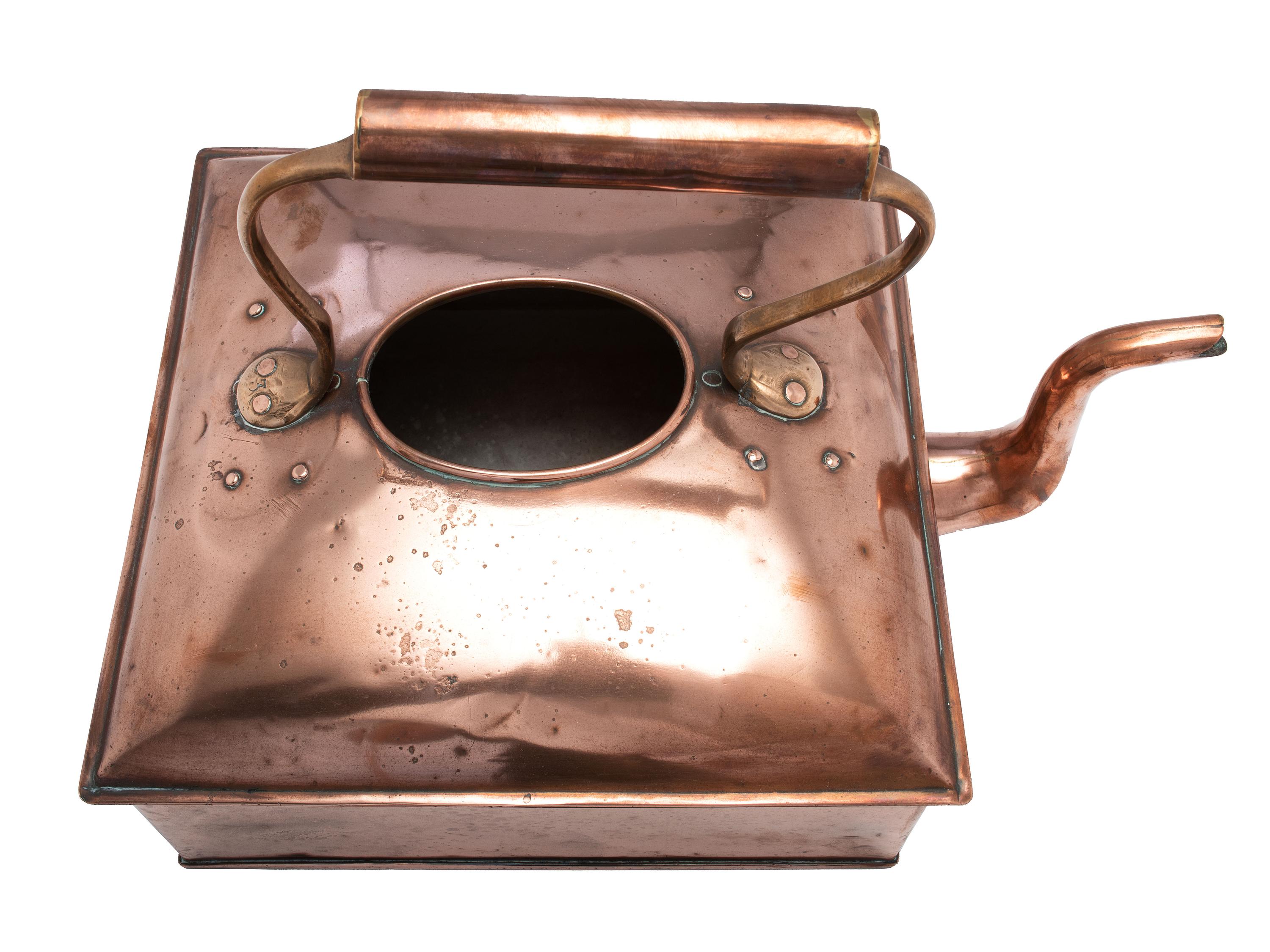 An English Square Copper and Brass Tea Kettle