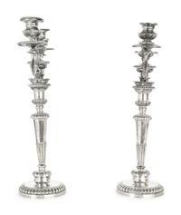 A Pair of English Silver-Plate Three-Light Candelabra
