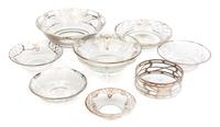 A Group of Silver Overlay Glass Bowls Diameter of largest 8 1/8 inches.