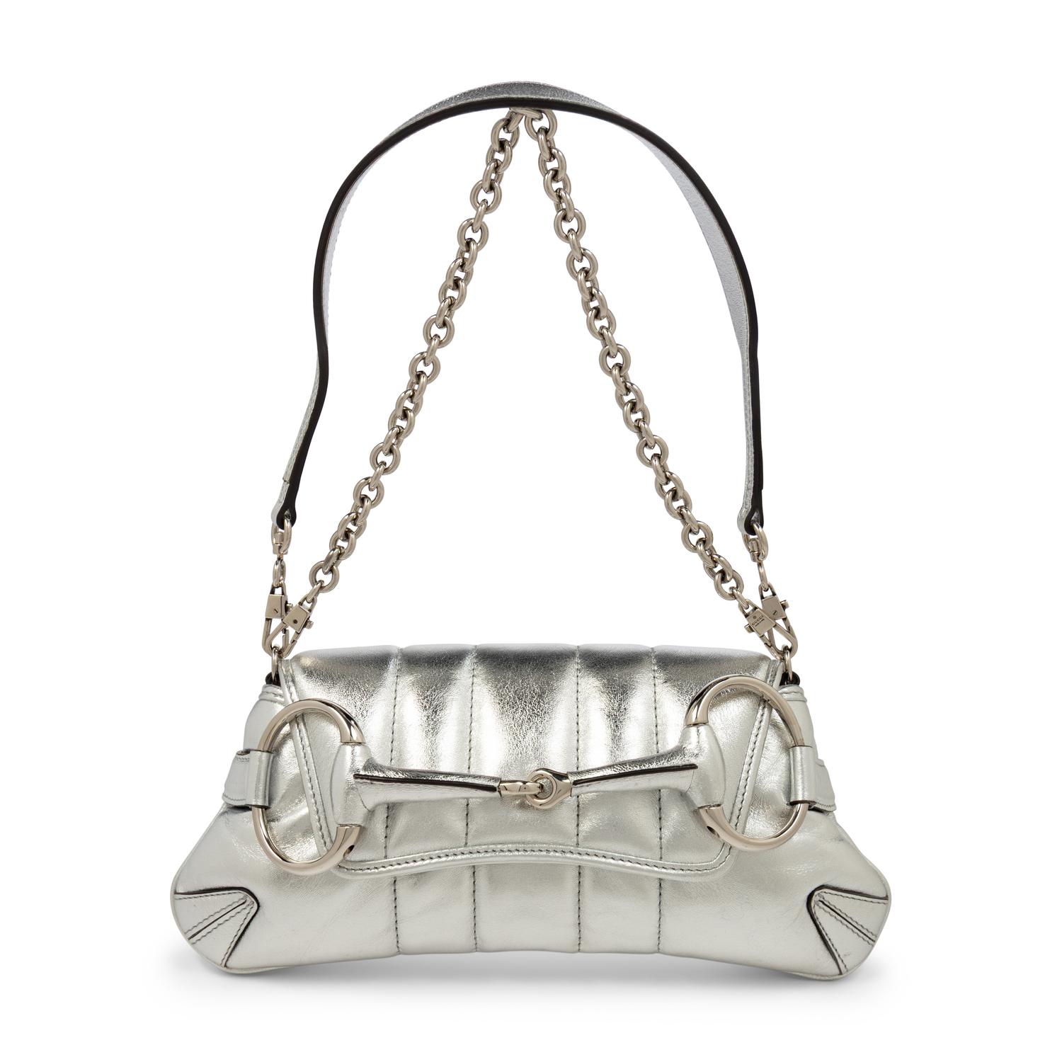GUCCI, SILVER LEATHER HORSEBIT BAG
